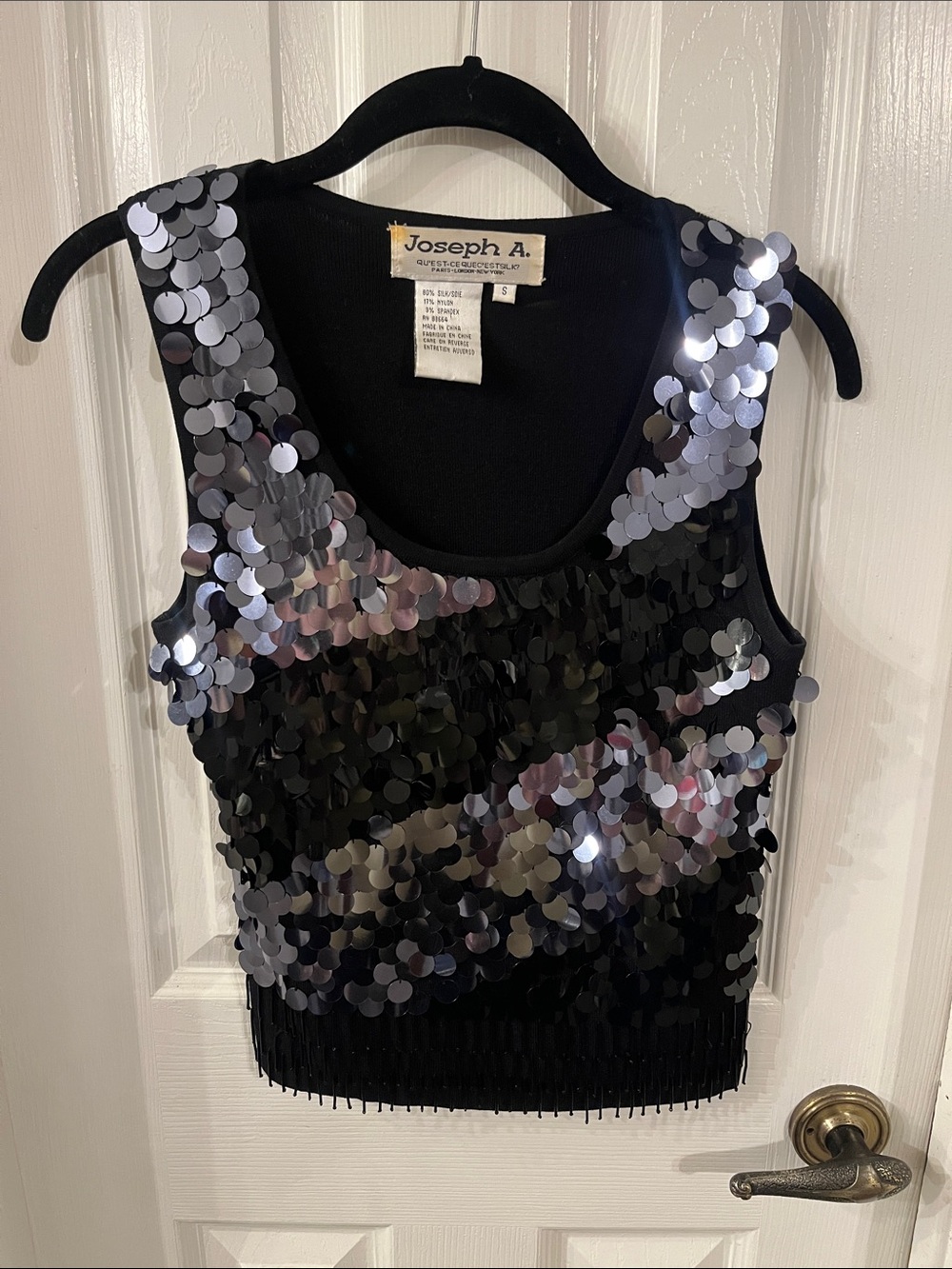 Joseph A. Black Sequin Tank with Silver Shine size small